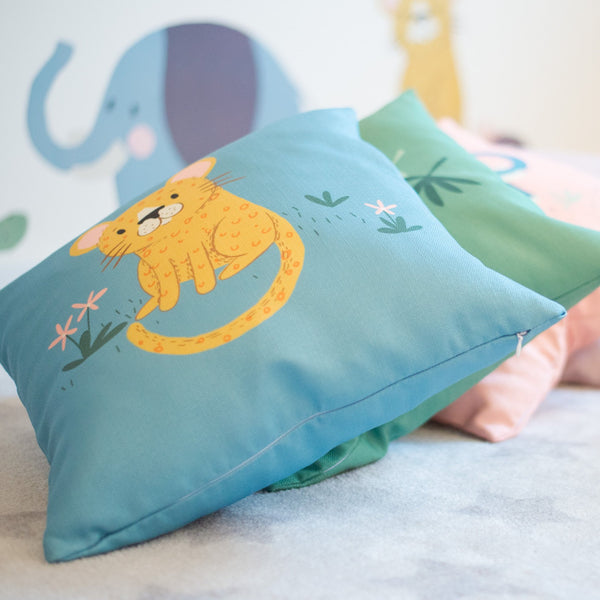 Leo Leopard Blue Home Cushion Cover for Baby Nursery, Children’s Room or Playroom Décor