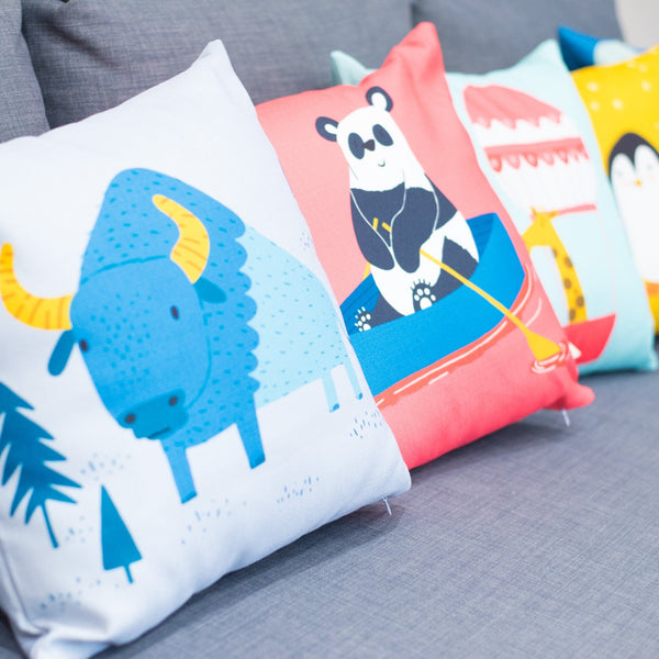 Farm nursery pillow, panda nursery pillow, giraffe nursery pillow, penguin nursery pillow