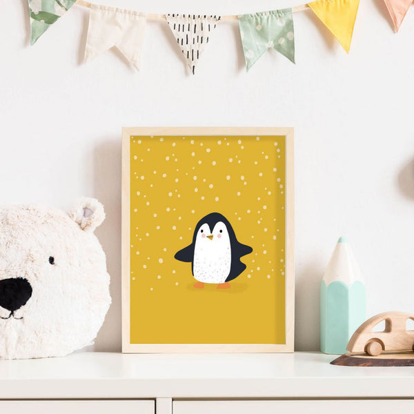 penguin wall art, penguin gifts, penguin nursery print, cute penguin art, baby penguin in the snow