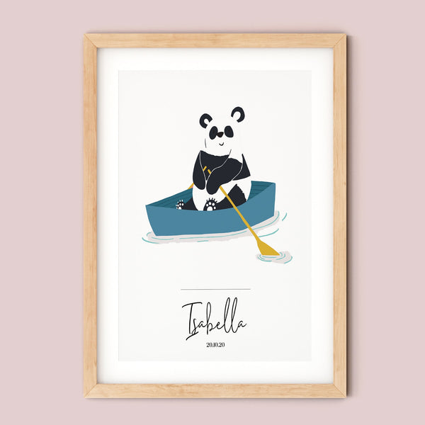 Panda Monochrome Personalised Art Print for Kids Bedroom| Panda Monochrome Print for Baby Nursery