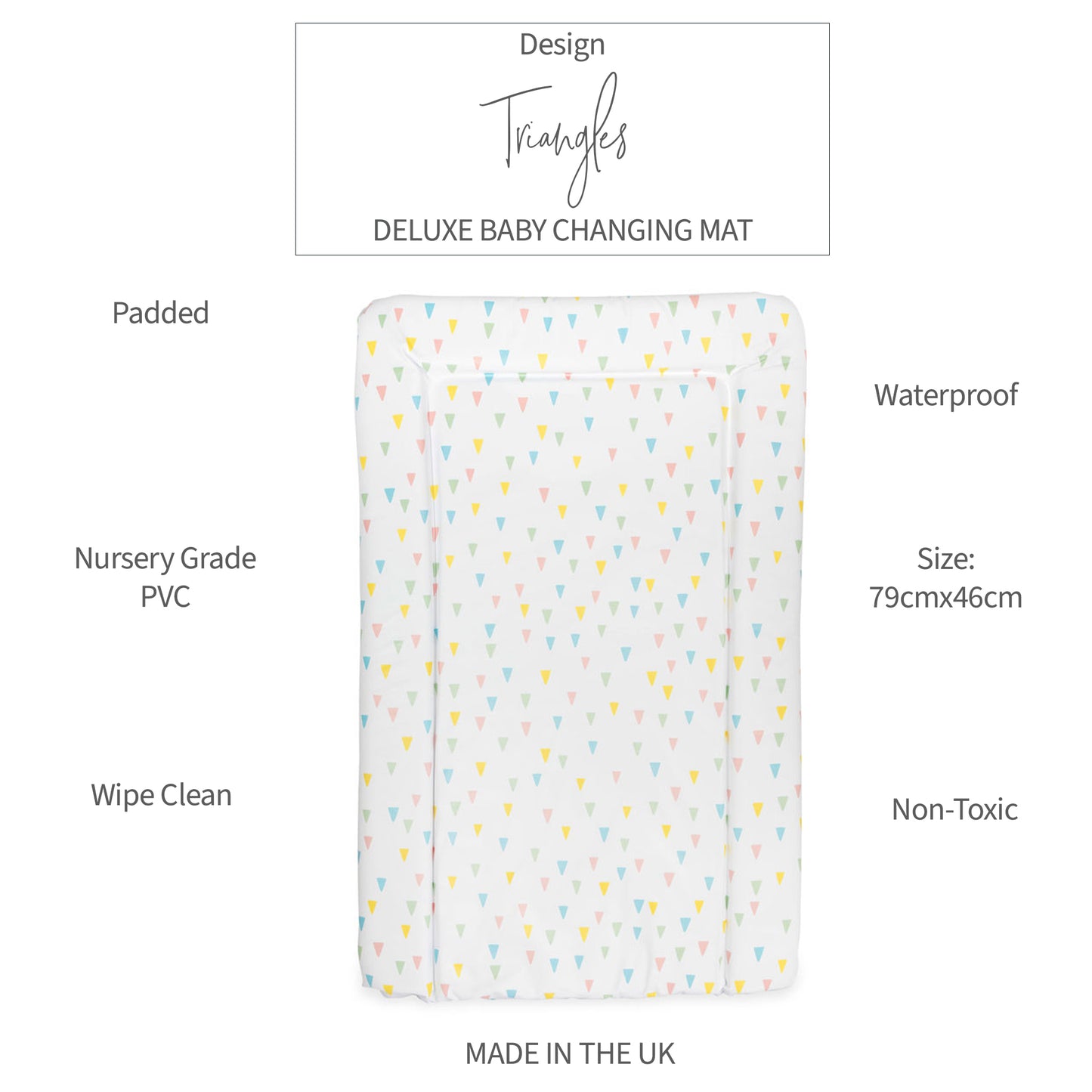 Geometric triangles baby changing mat non toxic wipe clean baby changing pad UK nursery changing table mat