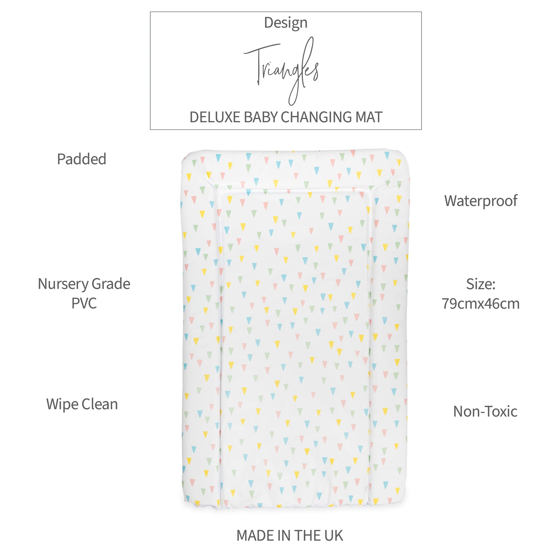 Geometric triangles baby changing mat non toxic wipe clean baby changing pad UK nursery changing table mat