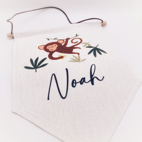 Personalised Wall Flag - Pennant Flag - Nursery Flag - Nursery Decor - Jungle Nursery - Newborn Gift -Christening Gift - Kids Linen Flag