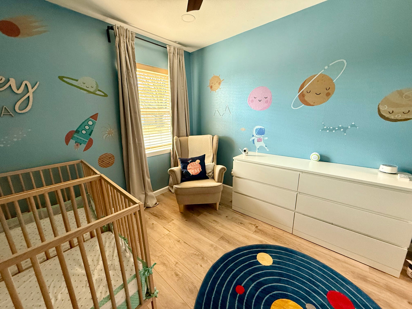 Space Wall Stickers Décor for Modern Baby Moon and Stars Nursery | Peel and stick wall decals for kids | Planets, Moon & Stars | Reach For The Stars Range
