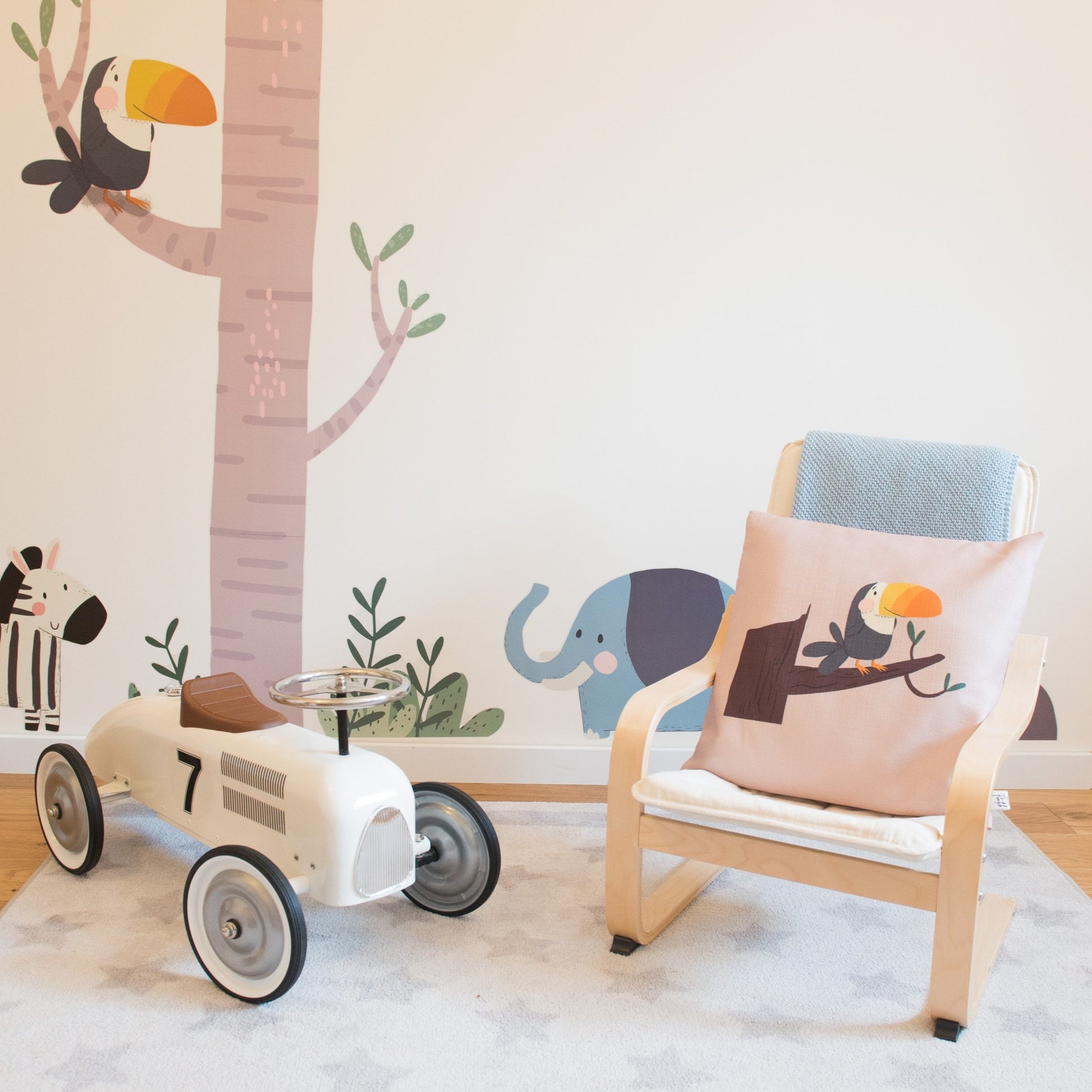 Tilly Toucan Soft Stone Home Cushion Cover for Baby Nursery, Children’s Bedrooms or Playroom Décor