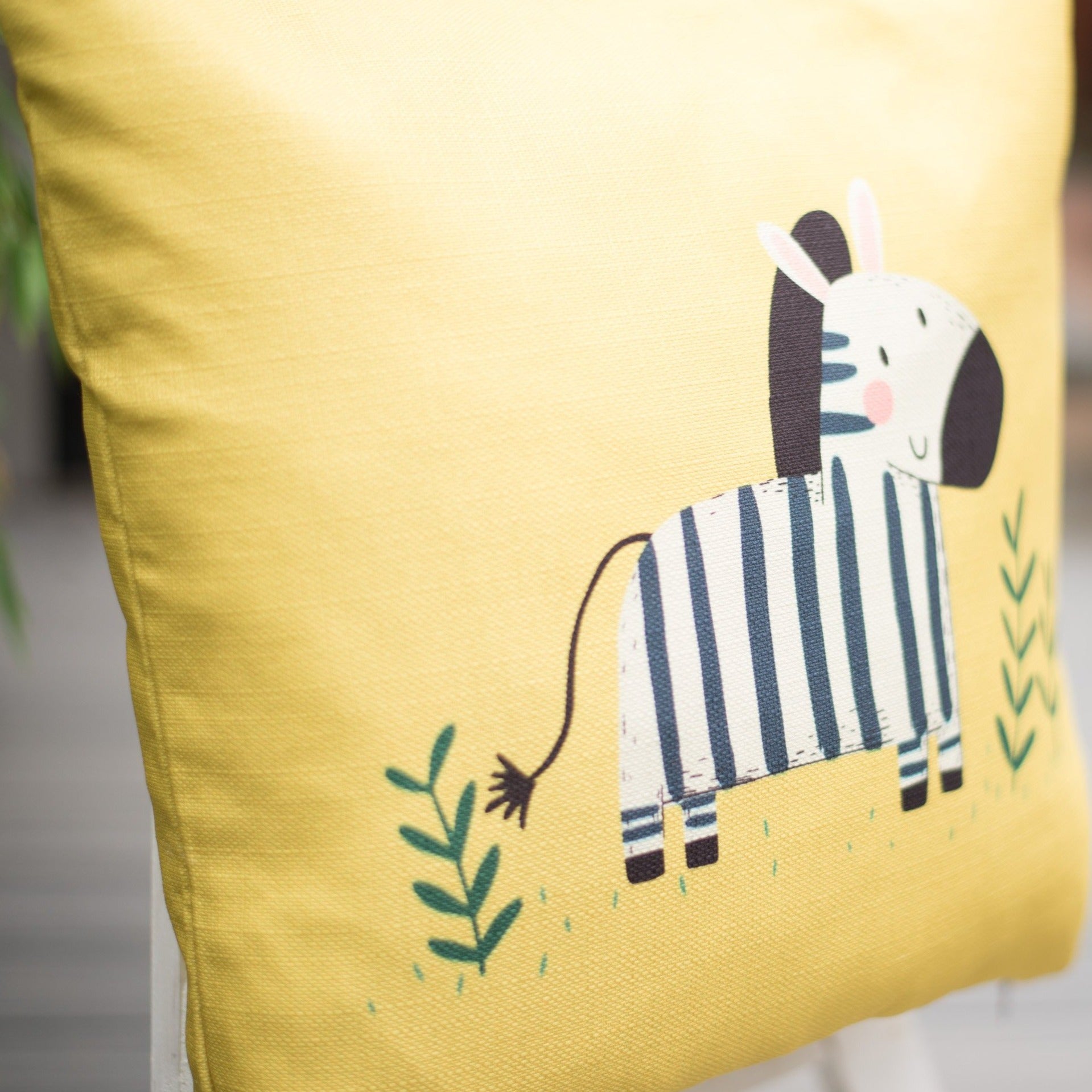 Zora Zebra Yellow Home Cushion Cover for Baby Nursery, Children’s Room or Playroom Interiors