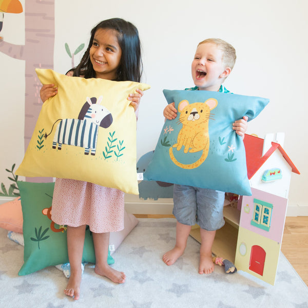Leo Leopard Blue Home Cushion Cover for Baby Nursery, Children’s Room or Playroom Décor