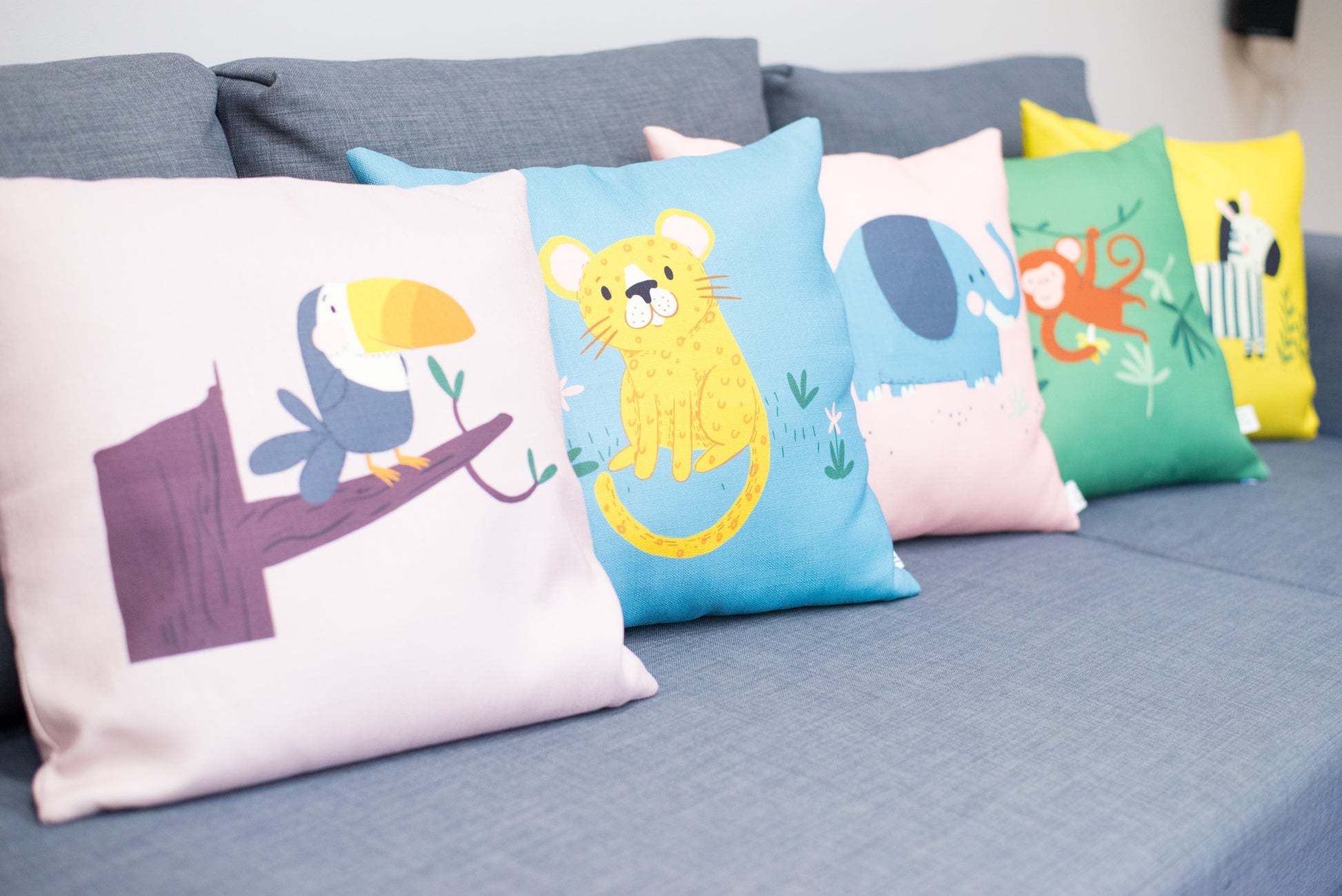 Leo Leopard Blue Home Cushion Cover for Baby Nursery, Children’s Room or Playroom Décor