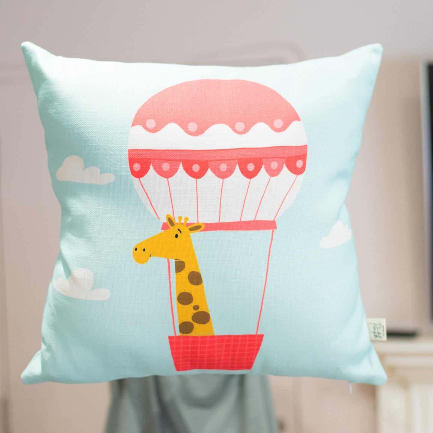 Giraffe Hot Air Balloon Cushion Cover | Safari Nursery Decor Pillow