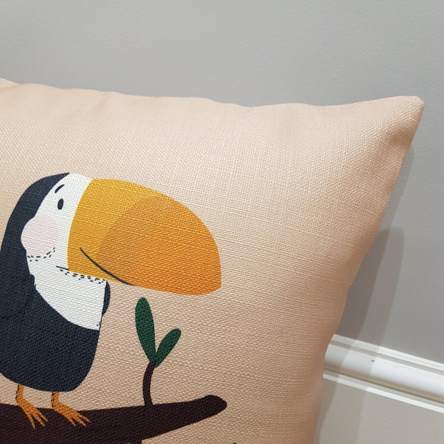 toucan cushion, toucan kids cushion, jungle animal cushion, jungle nusery cushion