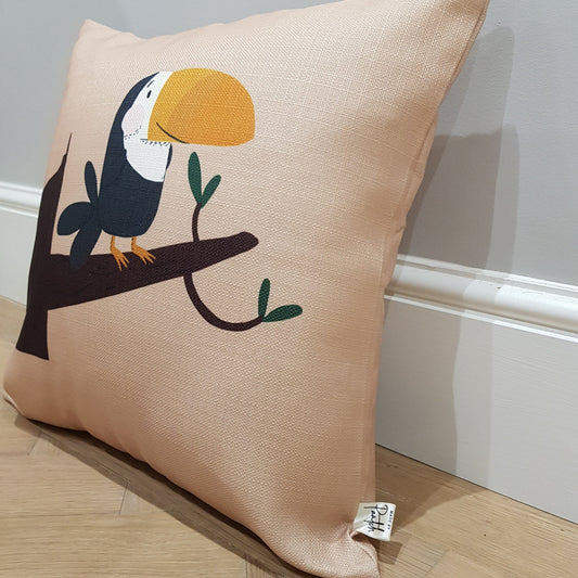 Billy Toucan Beige Cushion Cover | Baby Nursery |  Kids Gift Idea