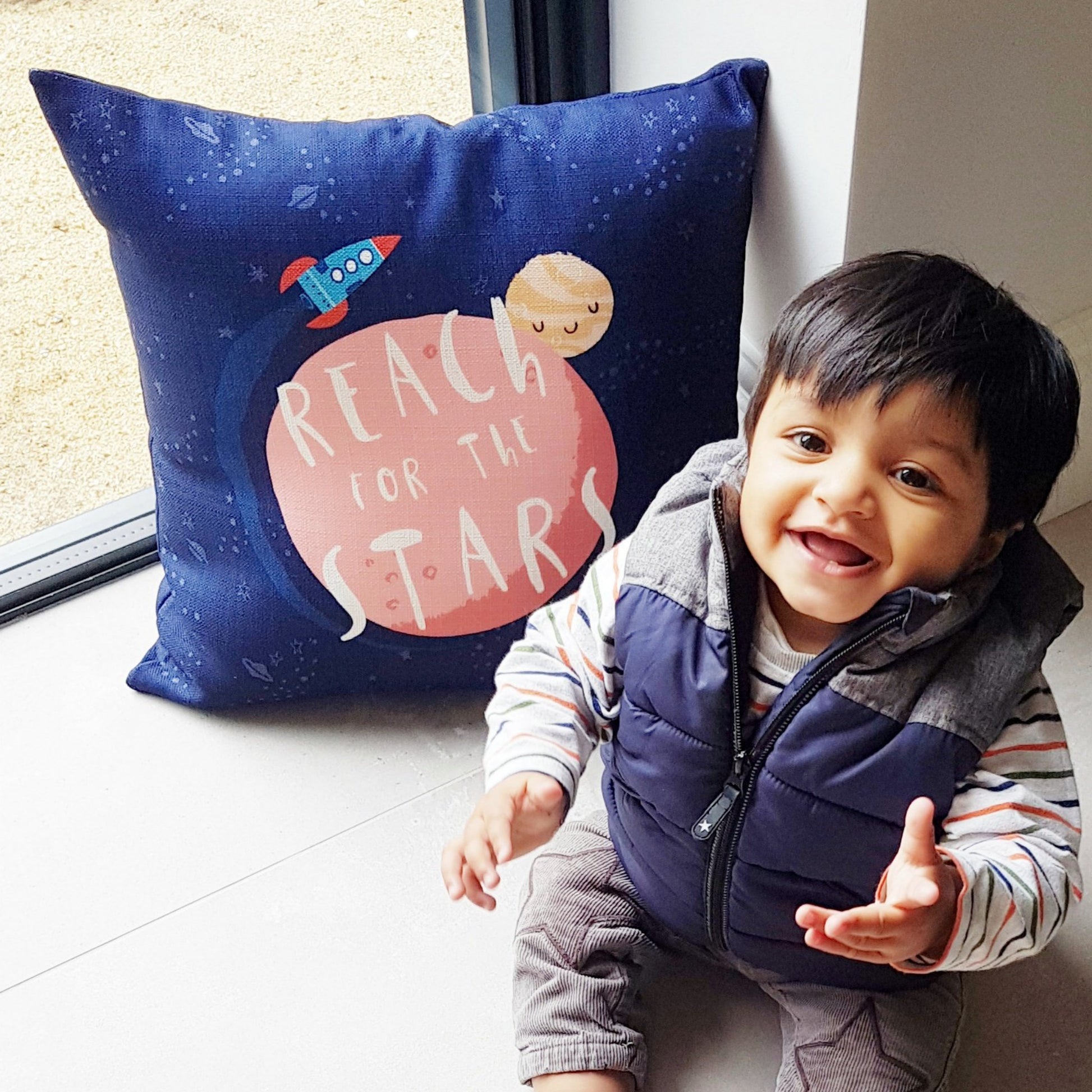 Space cushion, rocket ship pillow, sleepy planets cushion cover