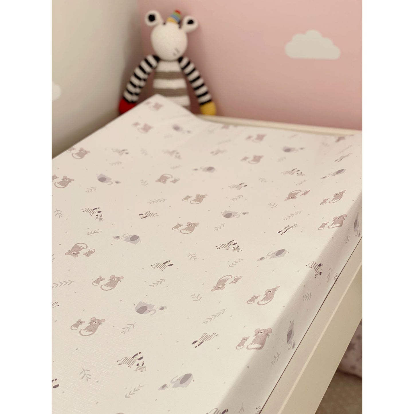 Jungle Safari Baby Changing Mat | Anti-Roll Design with Safari Animal Print | Wedge Mat | Raised Sides