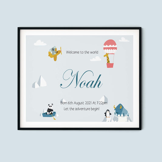 New Baby Keepsake Gift Print| Adventure Animals Welcome to the World