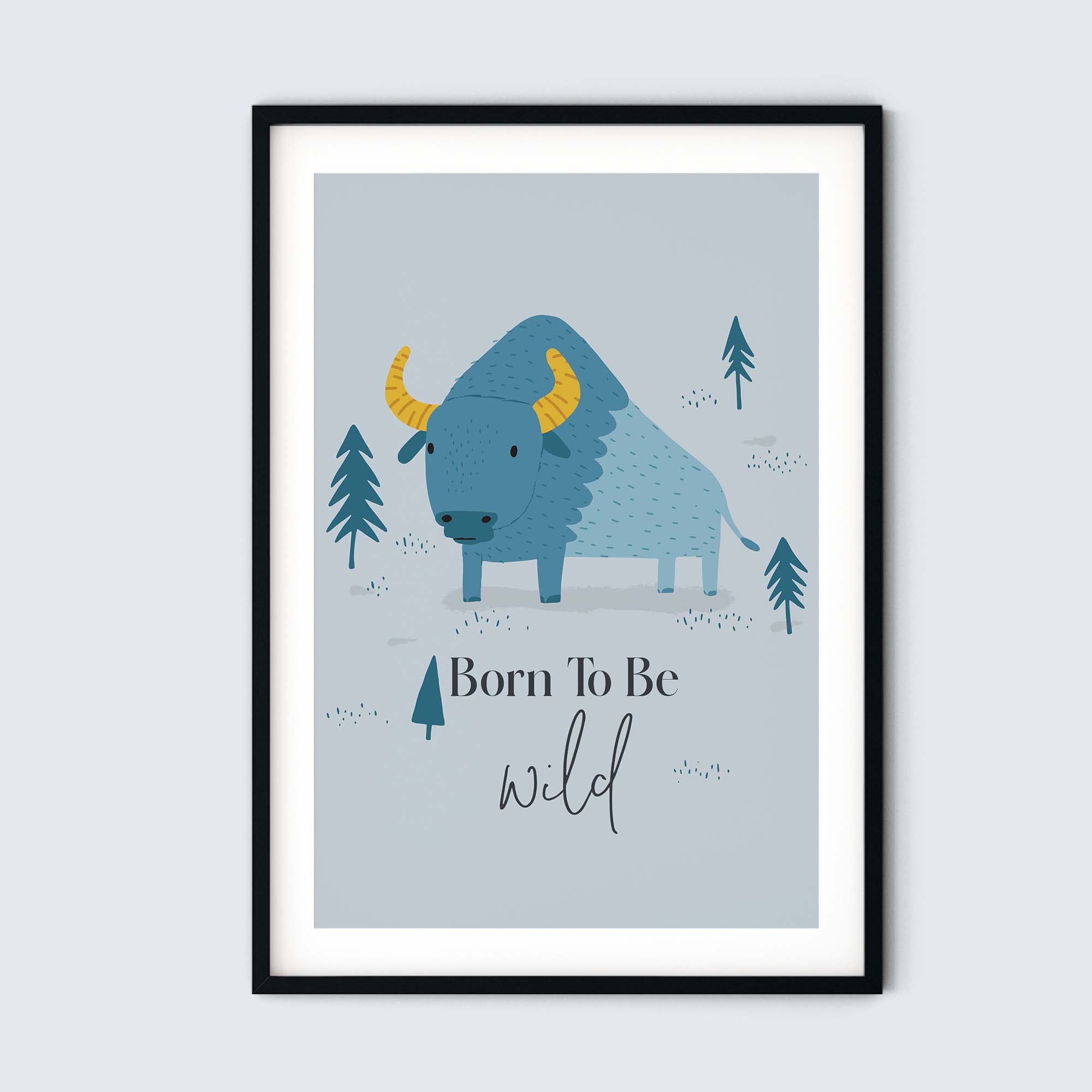 Bunyan Bison Forest Personalised Art Print for Kids Bedroom| Bison in Forest Print for Baby Nursery