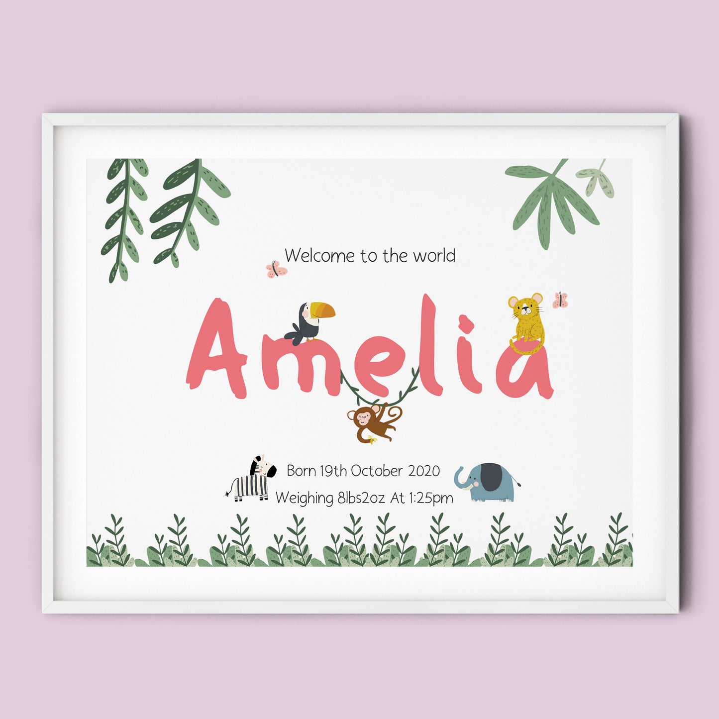 New Baby Keepsake Birth Details Print | Safari Nursery Wall Art Decor