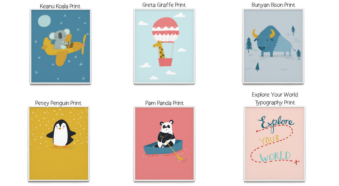 Adventure Animals Nursery Prints | Giclee Wall Art Print