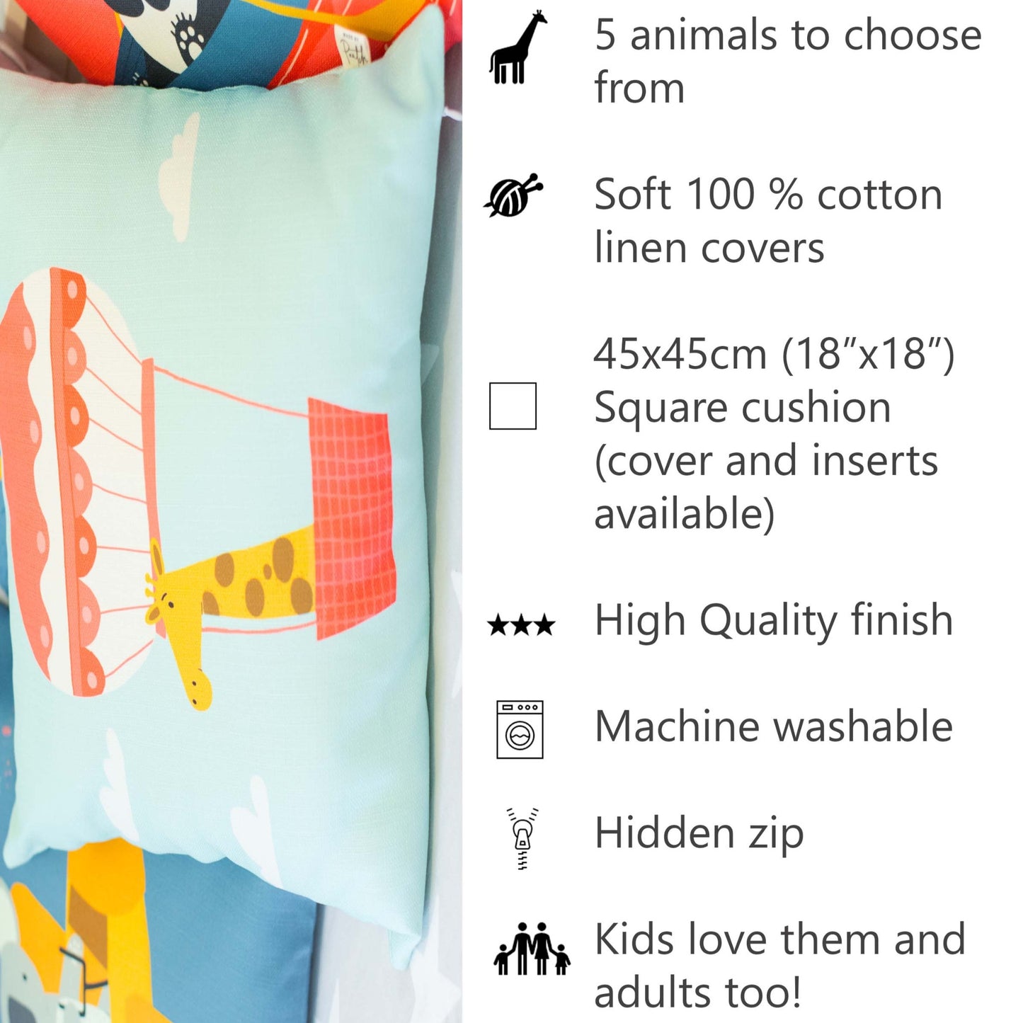 Giraffe Hot Air Balloon Cushion Cover | Safari Nursery Decor Pillow