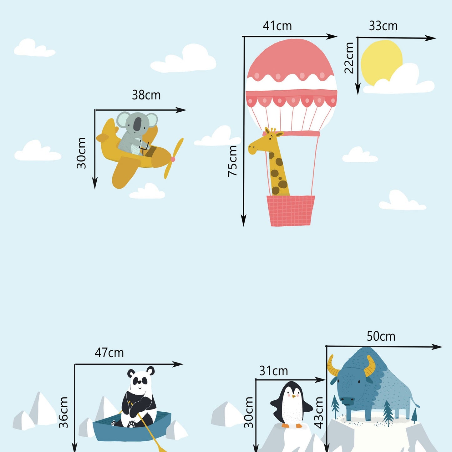 unisex animal wall stickers for kids bedroom and nursery