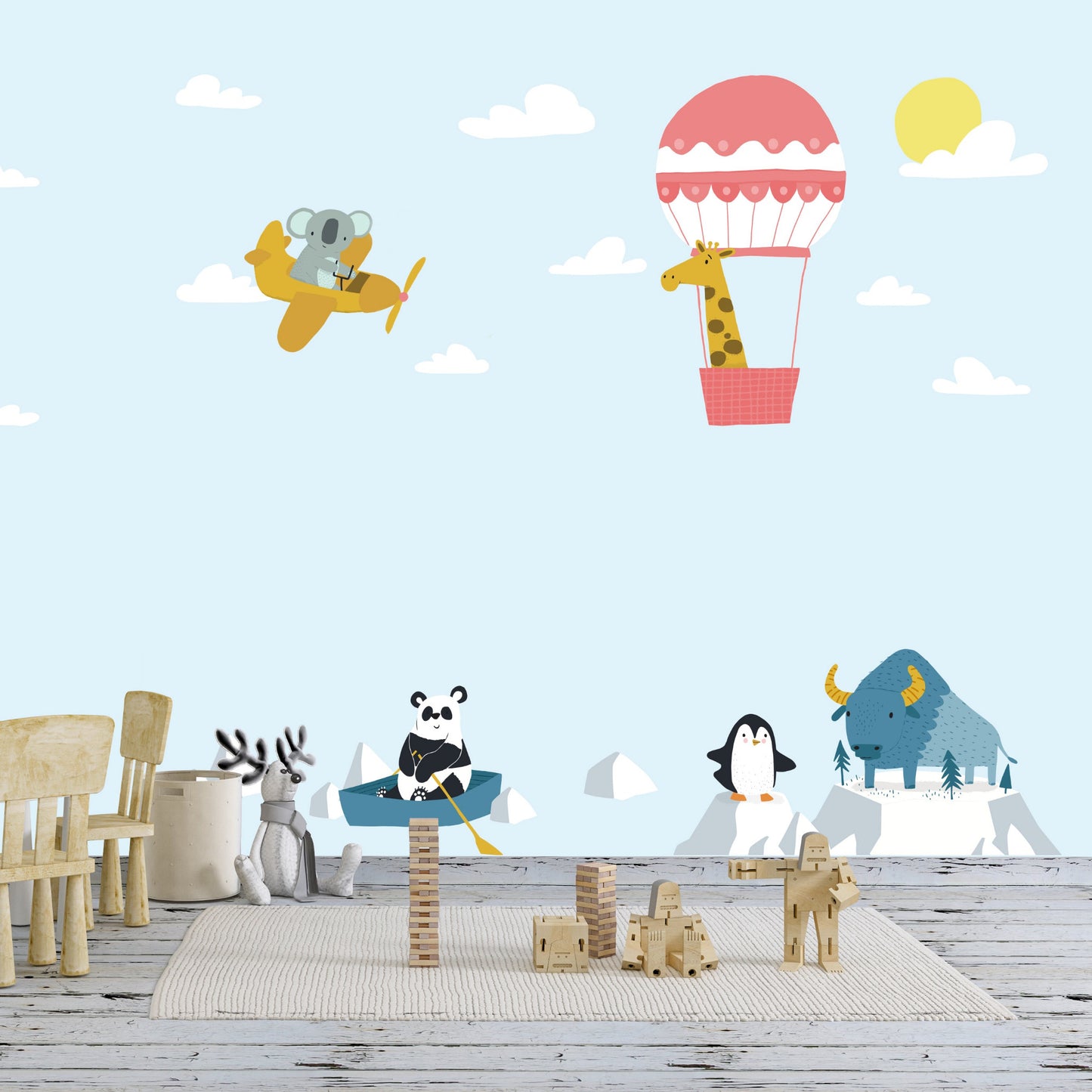 giraffe nursery wall stickers with jungle animals for baby boy or baby girl nursery