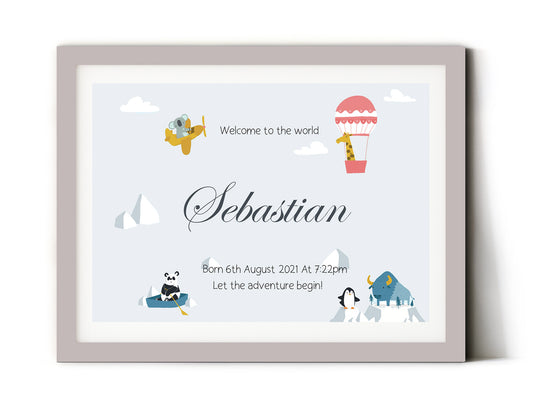 New Baby Keepsake Gift Print| Adventure Animals Welcome to the World