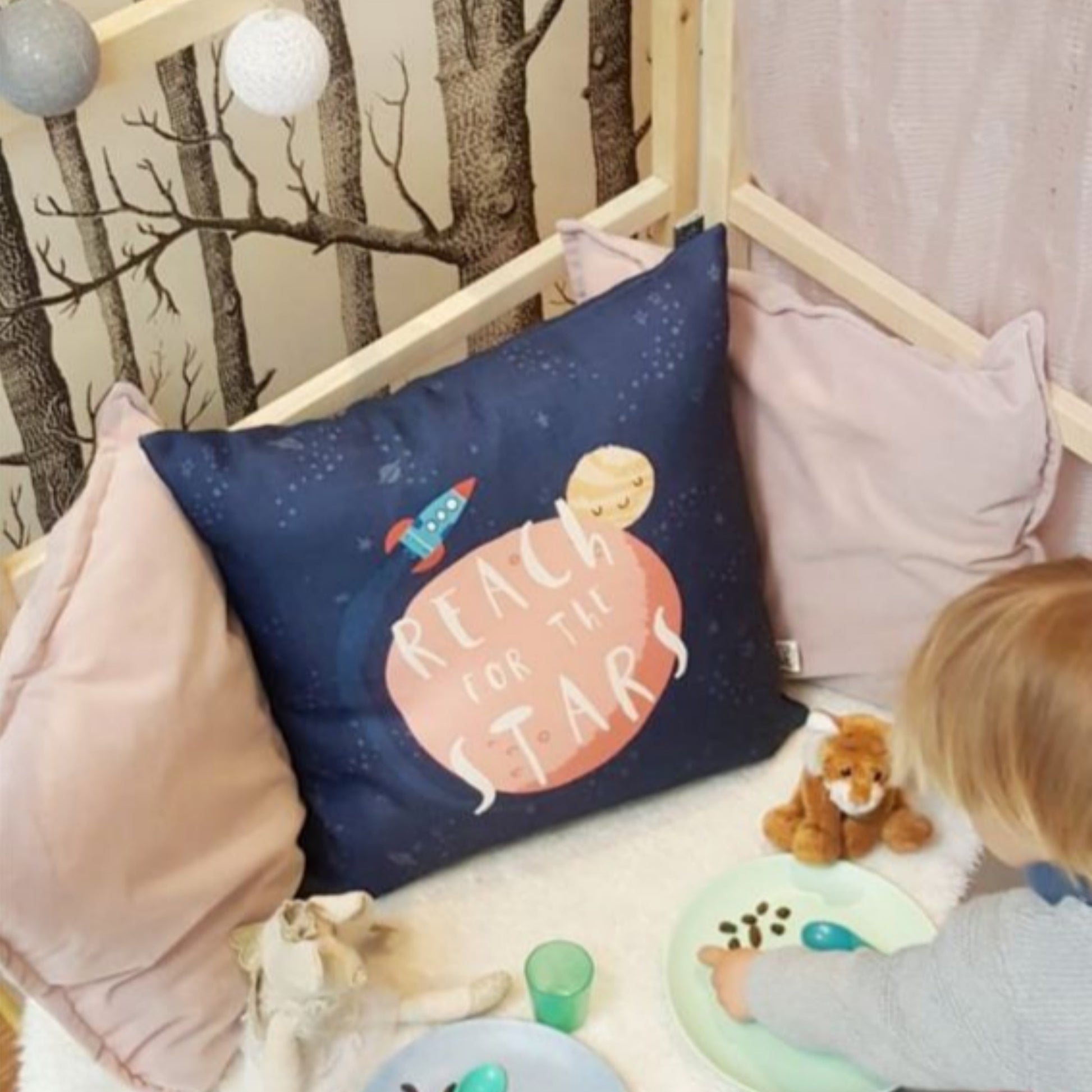 stars and moon cushion, planets cushion, rocket ship 