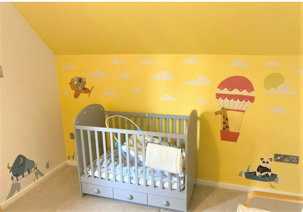 Hot Air Balloon Giraffe Wall Stickers| Animal Nursery Wall Stickers| Adventure Theme Kids Bedroom Wall Decals