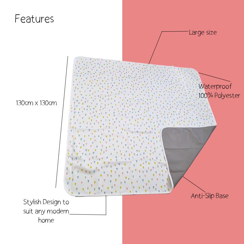 Anti-Slip Baby Splash Mat – Large Waterproof Weaning & Messy Play Floor Protector (Triangles)