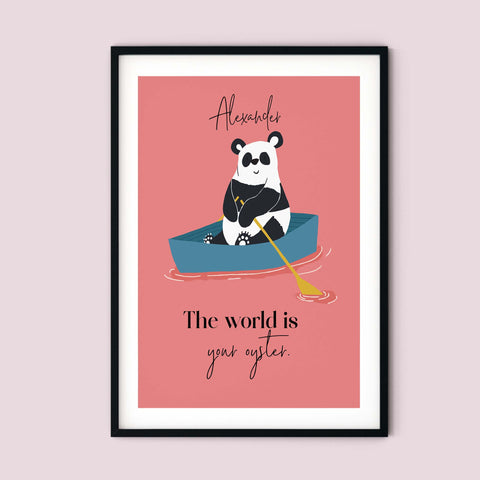 Pam Panda Sailing Personalised Art Print for Kids Bedroom| Panda Print for Baby Nursery