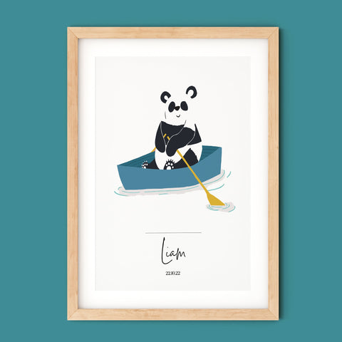 Panda Monochrome Personalised Art Print for Kids Bedroom| Panda Monochrome Print for Baby Nursery