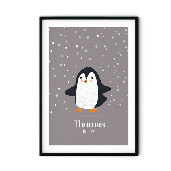 Penguin Art Personalised Print for Kids Bedroom| Penguin Nursery Art Print