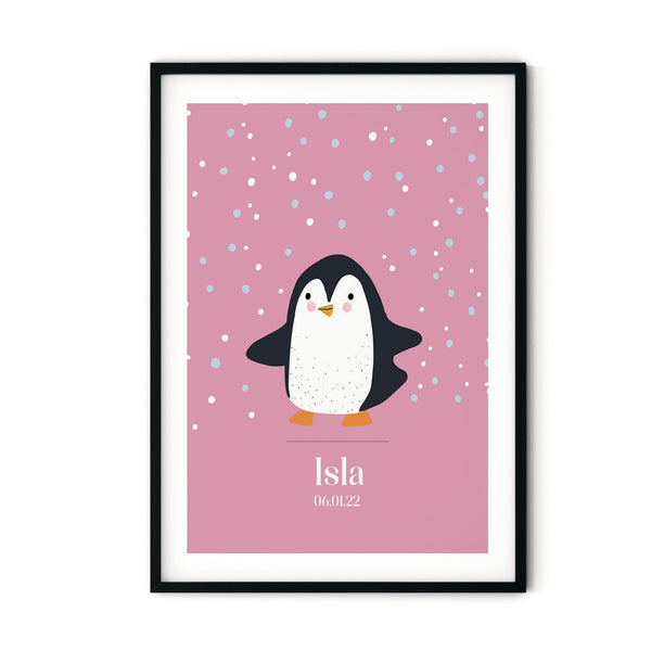 Penguin Art Personalised Print for Kids Bedroom| Penguin Nursery Art Print