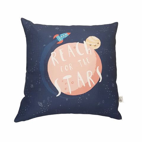 space cushion for kids, baby space cushion, rocket cushion, reach for the star cushion by made by paatch