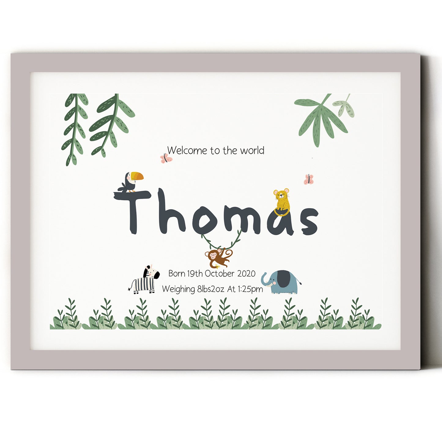 New Baby Keepsake Birth Details Print | Safari Nursery Wall Art Decor