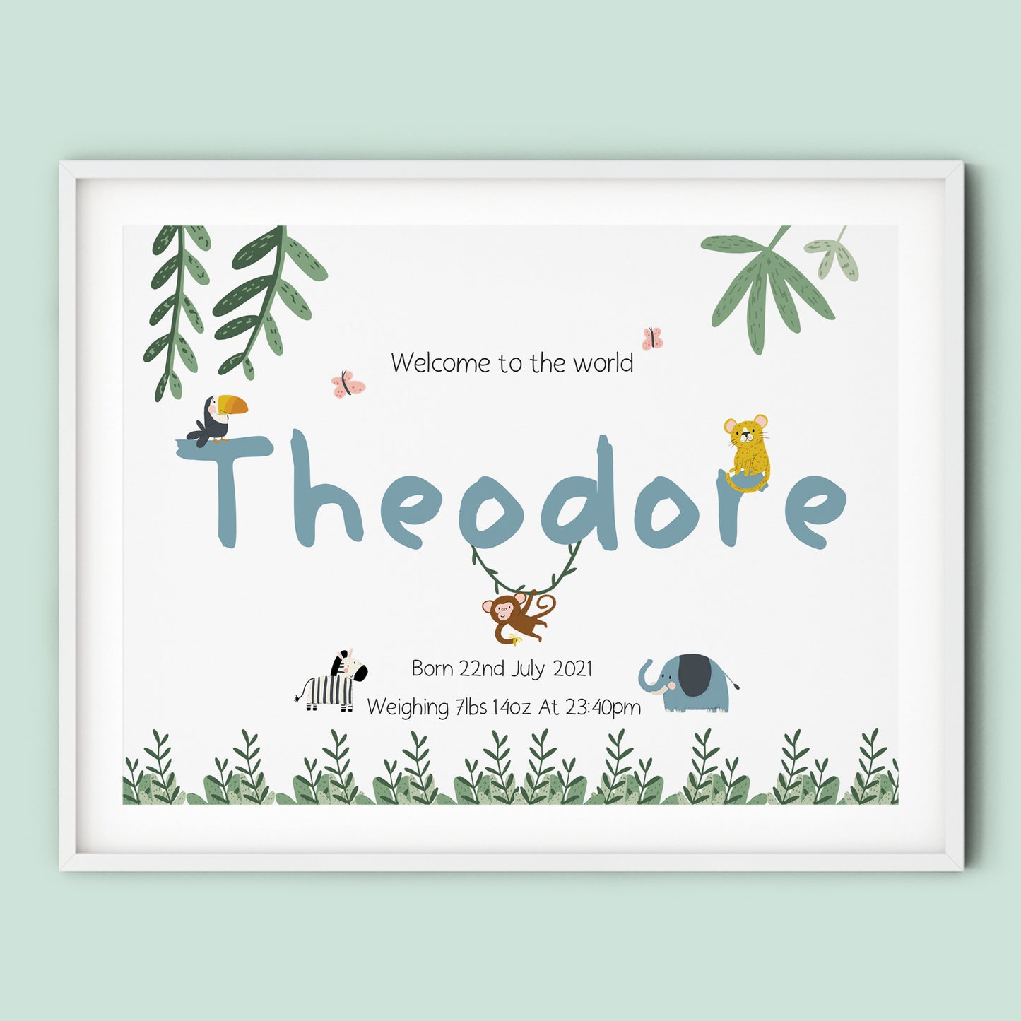 New Baby Keepsake Birth Details Print | Safari Nursery Wall Art Decor