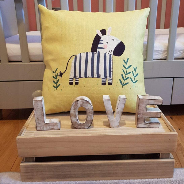 Zora Zebra Yellow Home Cushion Cover for Baby Nursery, Children’s Room or Playroom Interiors