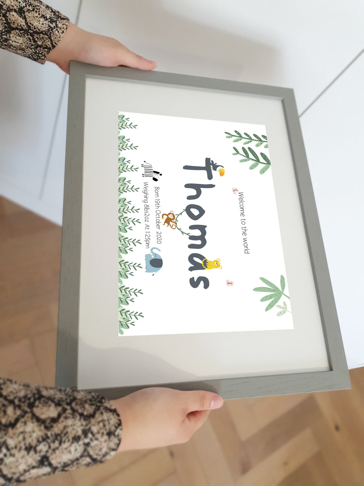 New Baby Keepsake Birth Details Print | Safari Nursery Wall Art Decor