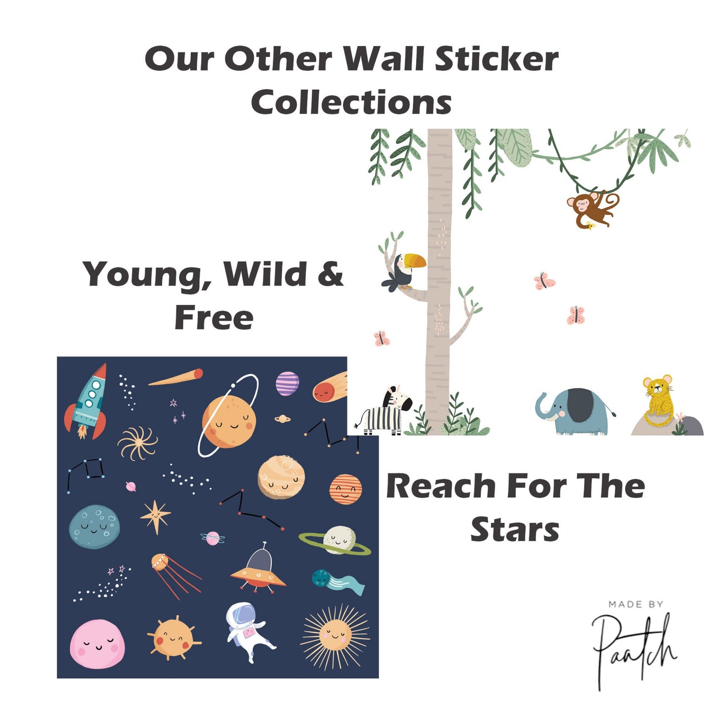 jungle animal wall stickers, space nursery kids wall stickers
