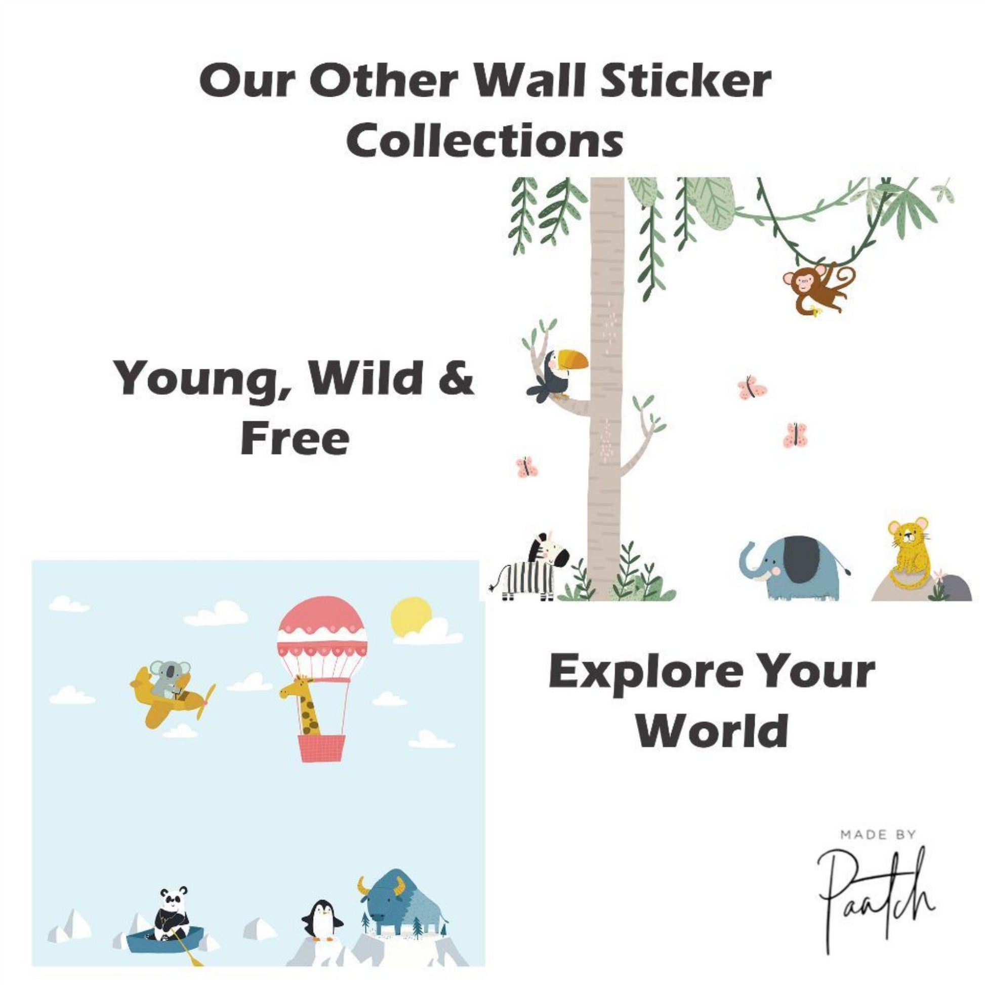 nursery wall sticker, jungle wall sticker set, large animal wall decal, space wall decal
