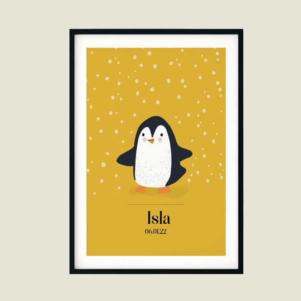 Penguin Art Personalised Print for Kids Bedroom| Penguin Nursery Art Print