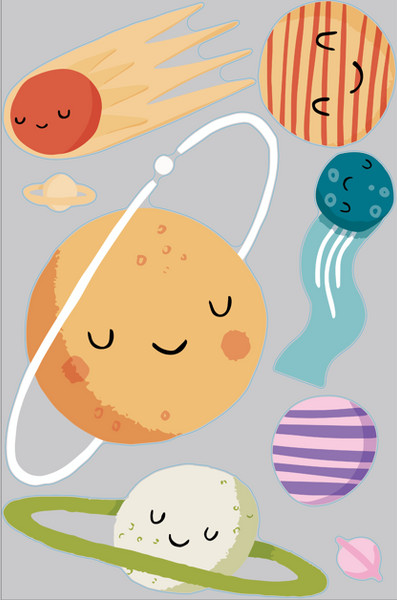 Space Vinyl Wall Stickers | Planets, Moon & Stars | Reach For The Stars Range